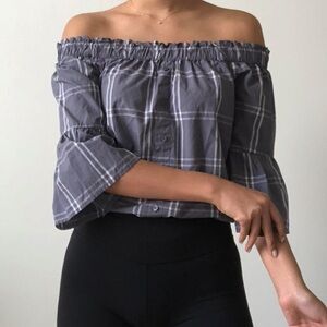 Abercrombie & Fitch off the shoulder checkered plaid print top